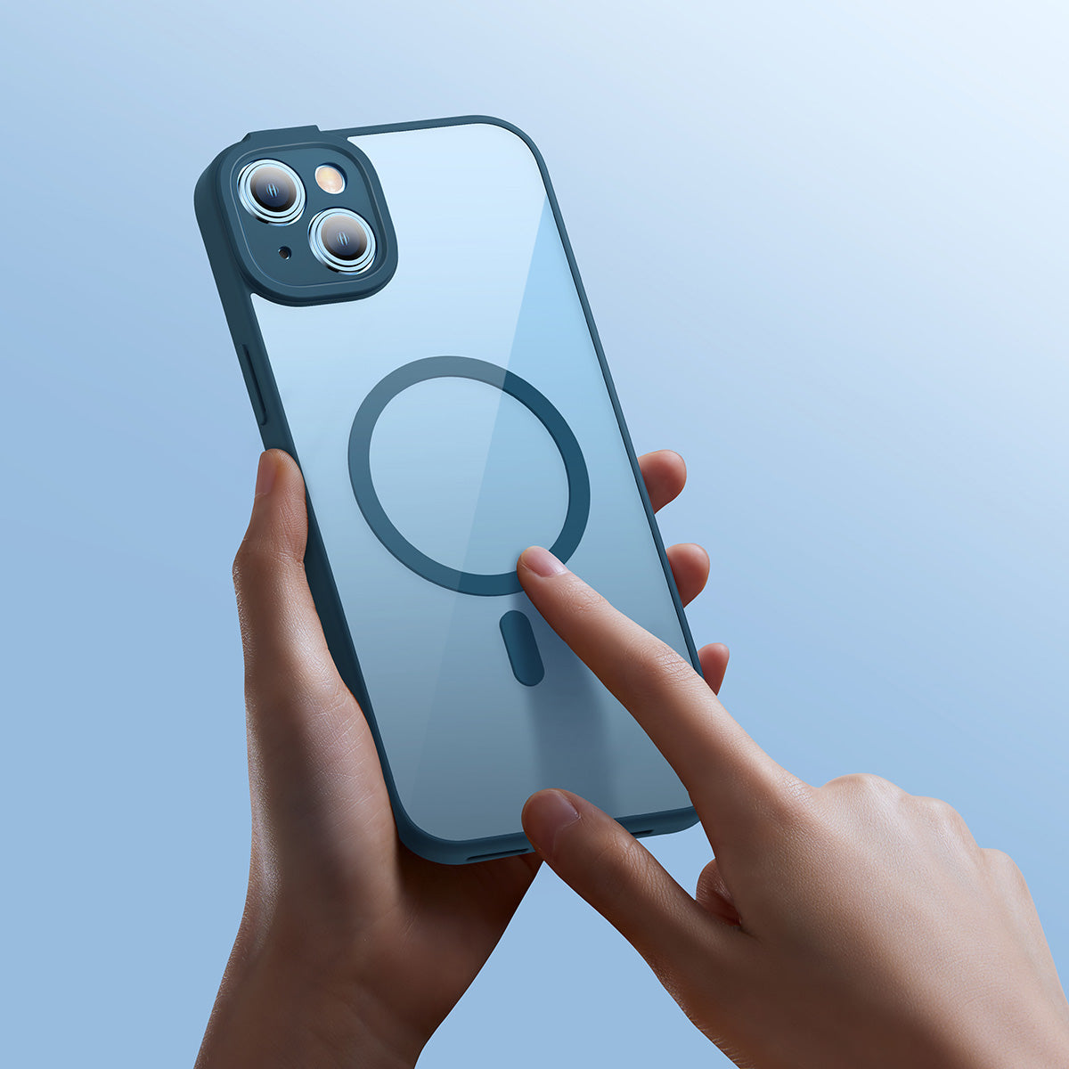 Baseus Frame Series Magnetic Case For 14 Plus 6.7-inch(Glass + Cleaning kit)Blue