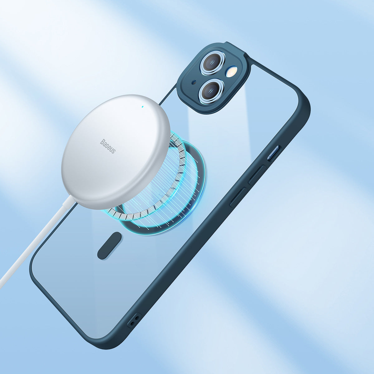 Baseus Frame Series Magnetic Case For 14 Plus 6.7-inch(Glass + Cleaning kit)Blue