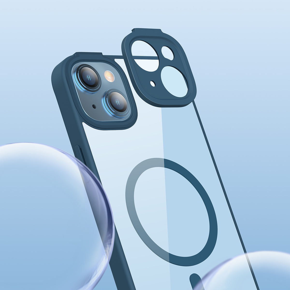 Baseus Frame Series Magnetic Case For 14 Plus 6.7-inch(Glass + Cleaning kit)Blue