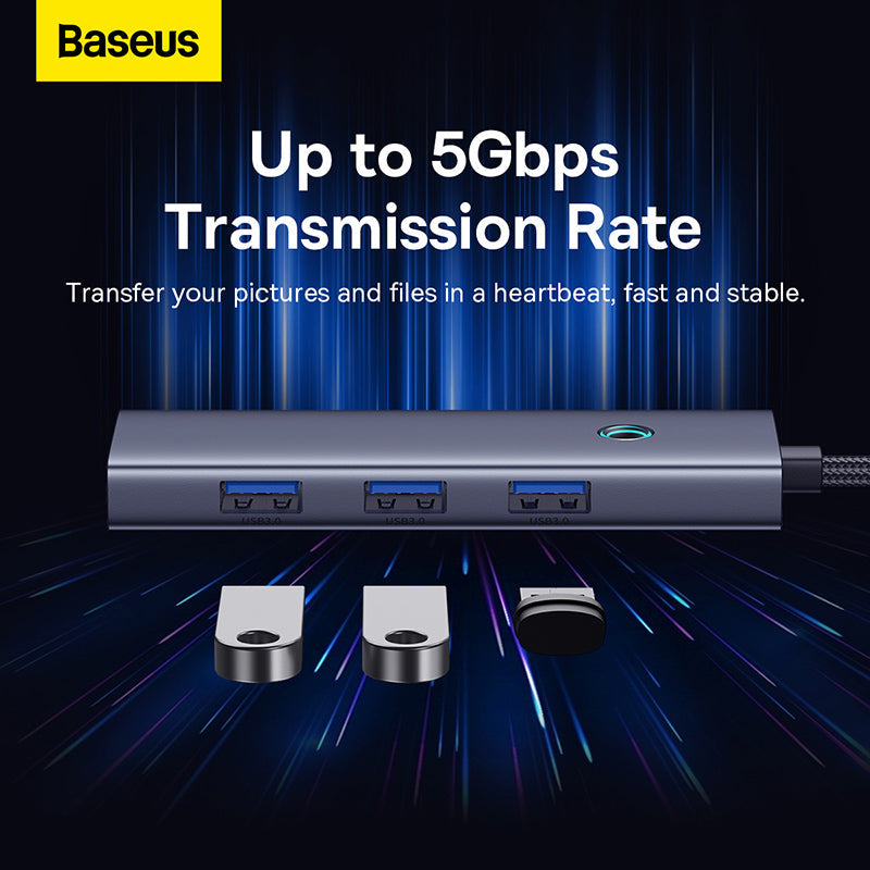Baseus Flite Series 4-Port HUB Space Grey(Type-C to USB3.0*3+RJ45*1)