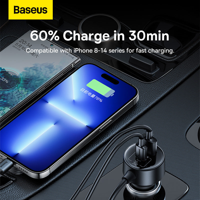 Baseus High Efficiency Pro 1-for-2 Car Cigarette Lighter 30W
