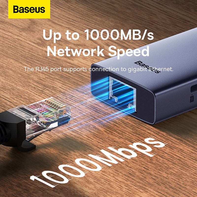 Baseus Flite Series 4-Port HUB Space Grey(Type-C to USB3.0*3+RJ45*1)