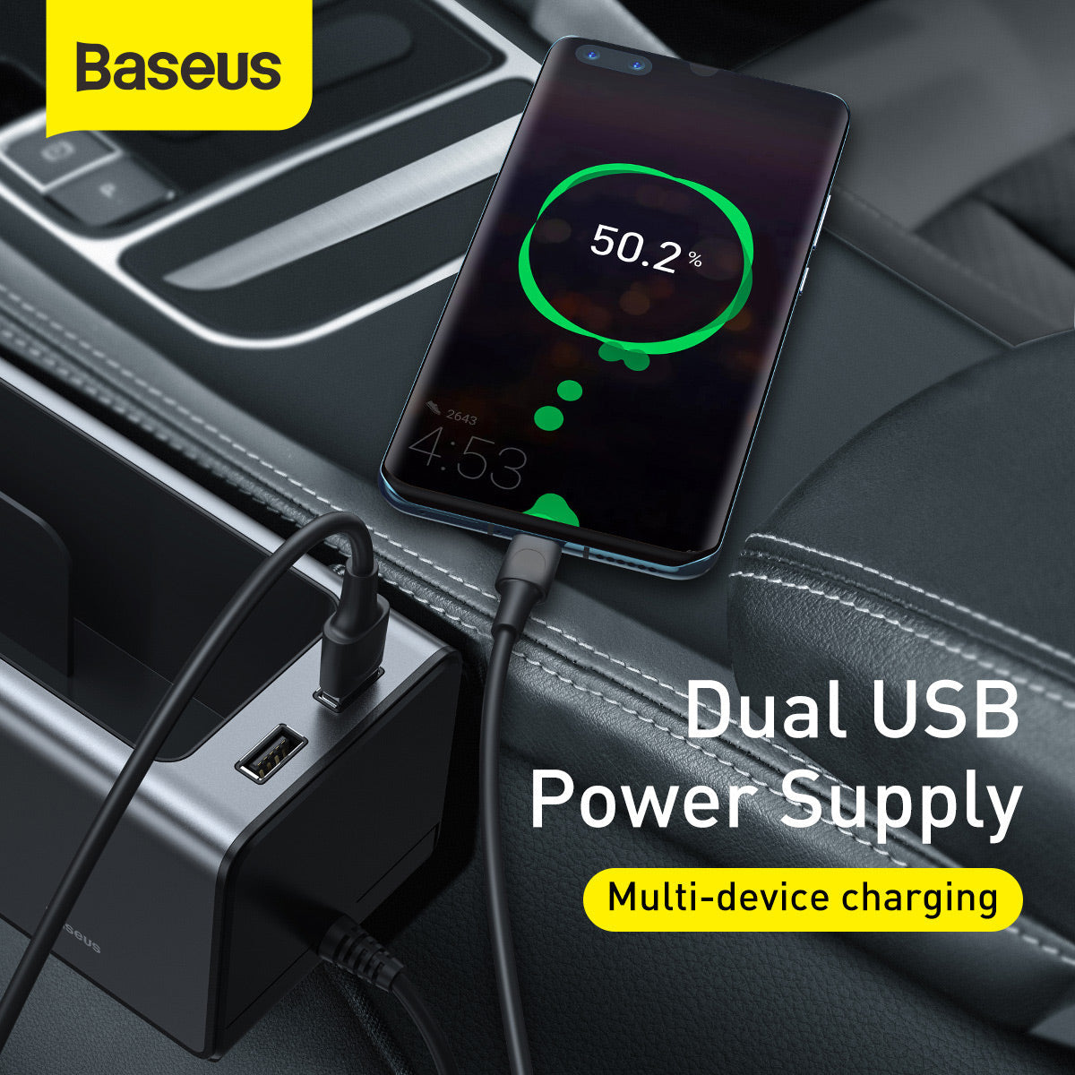 Baseus Deluxe Metal Armrest Console Organizer Dual USB Power Supply