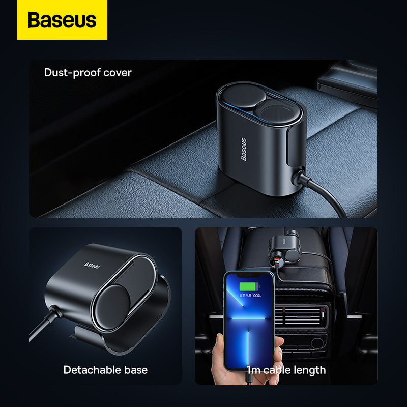 Baseus High Efficiency Pro 1-for-2 Car Cigarette Lighter 30W