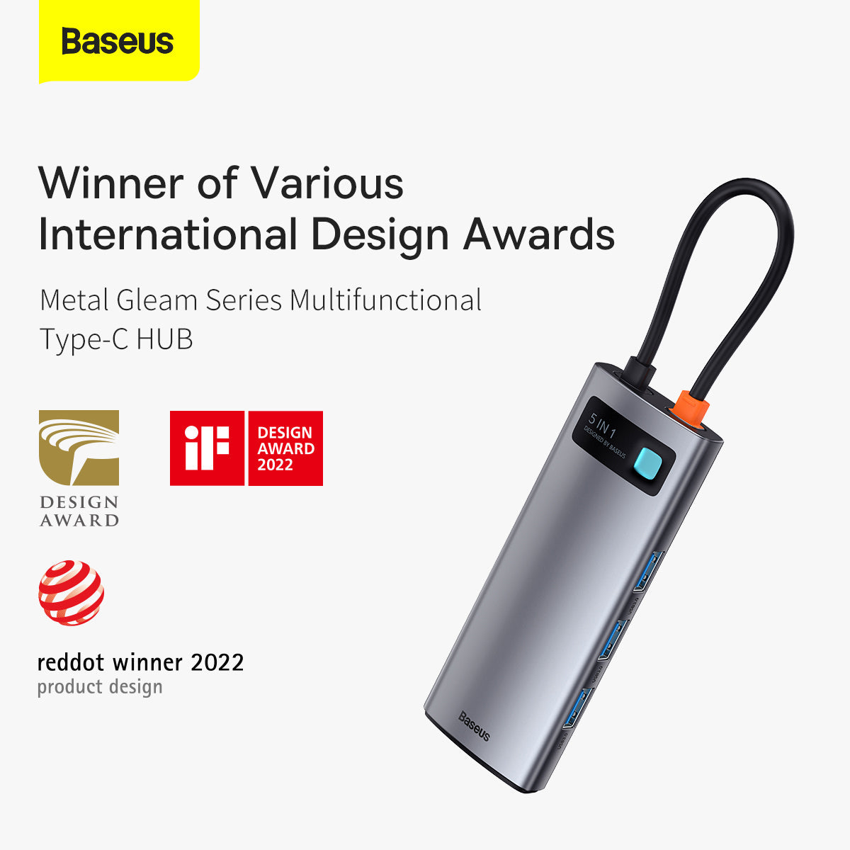 Baseus Metal Gleam Series 5 in 1 Multifunctional Type-C To Type C PD + HDMI + 3*USB Ports Hub
