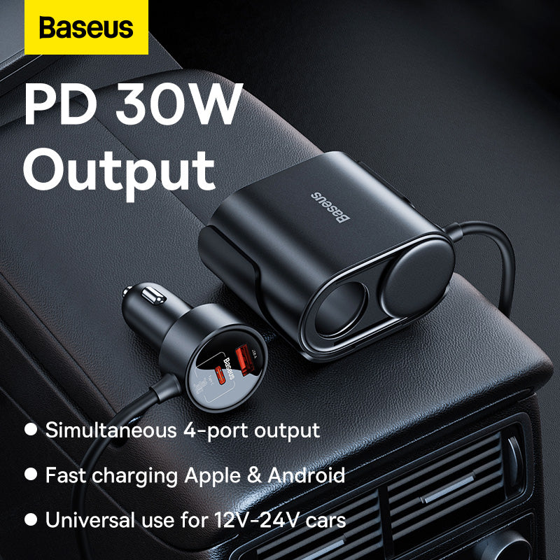 Baseus High Efficiency Pro 1-for-2 Car Cigarette Lighter 30W