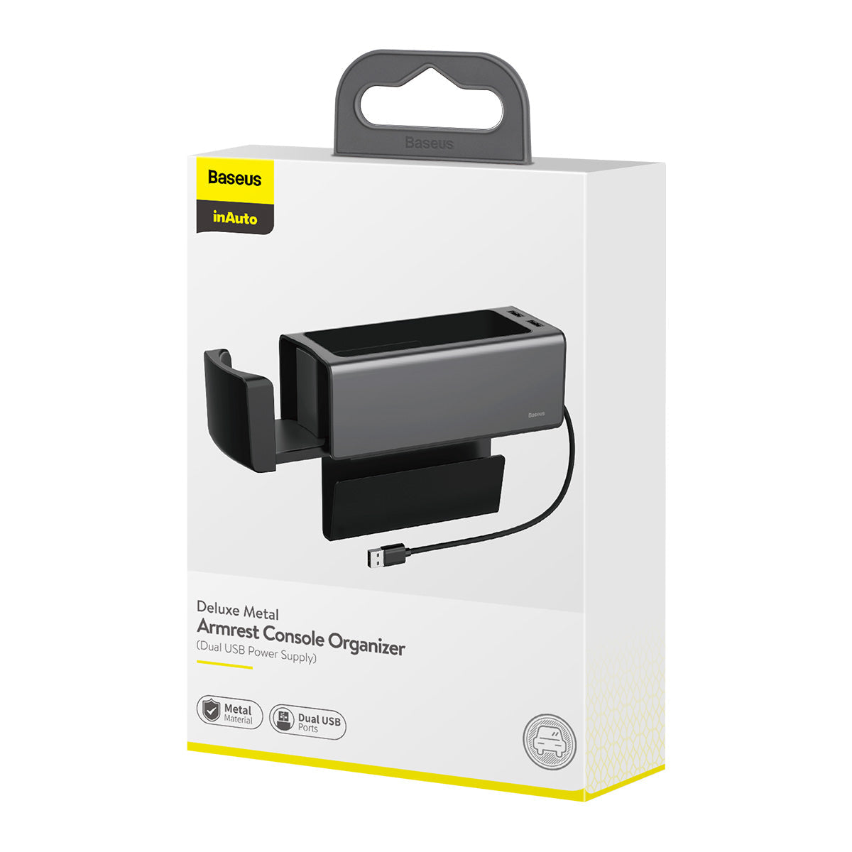 Baseus Deluxe Metal Armrest Console Organizer Dual USB Power Supply