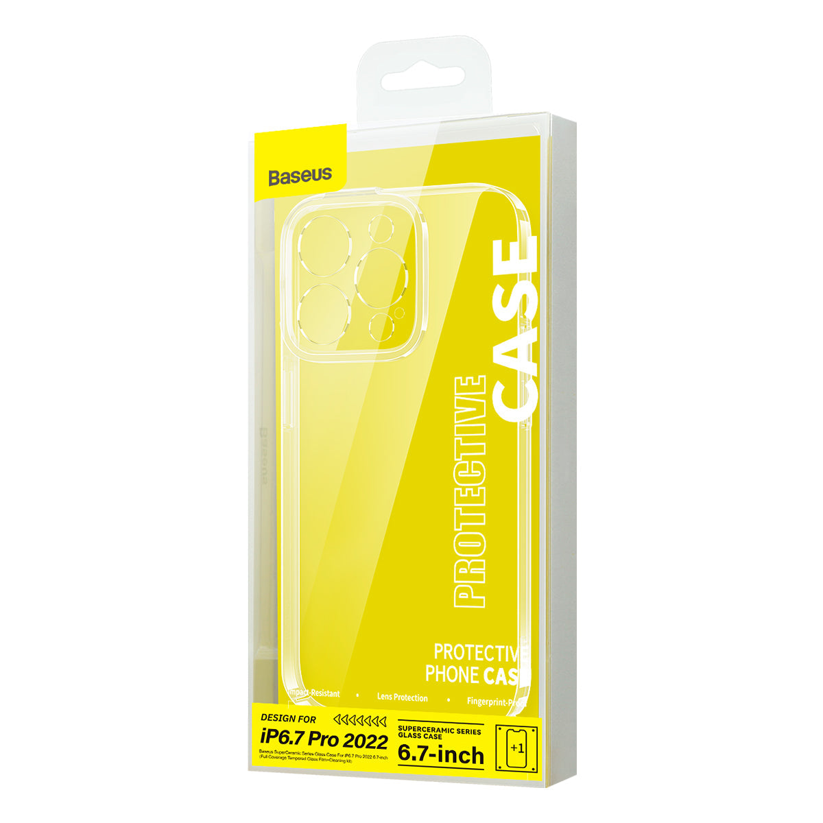 Baseus Super Ceramic Series Glass Case For iPhone 14 Pro Max Tempered Glass + Cleaning kit Clear