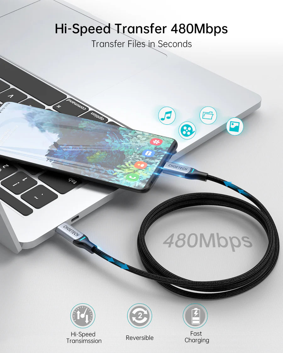 XCC-1002-BK Choetech USB C to USB C Cable (100W) 6ft Braided Type C Cable