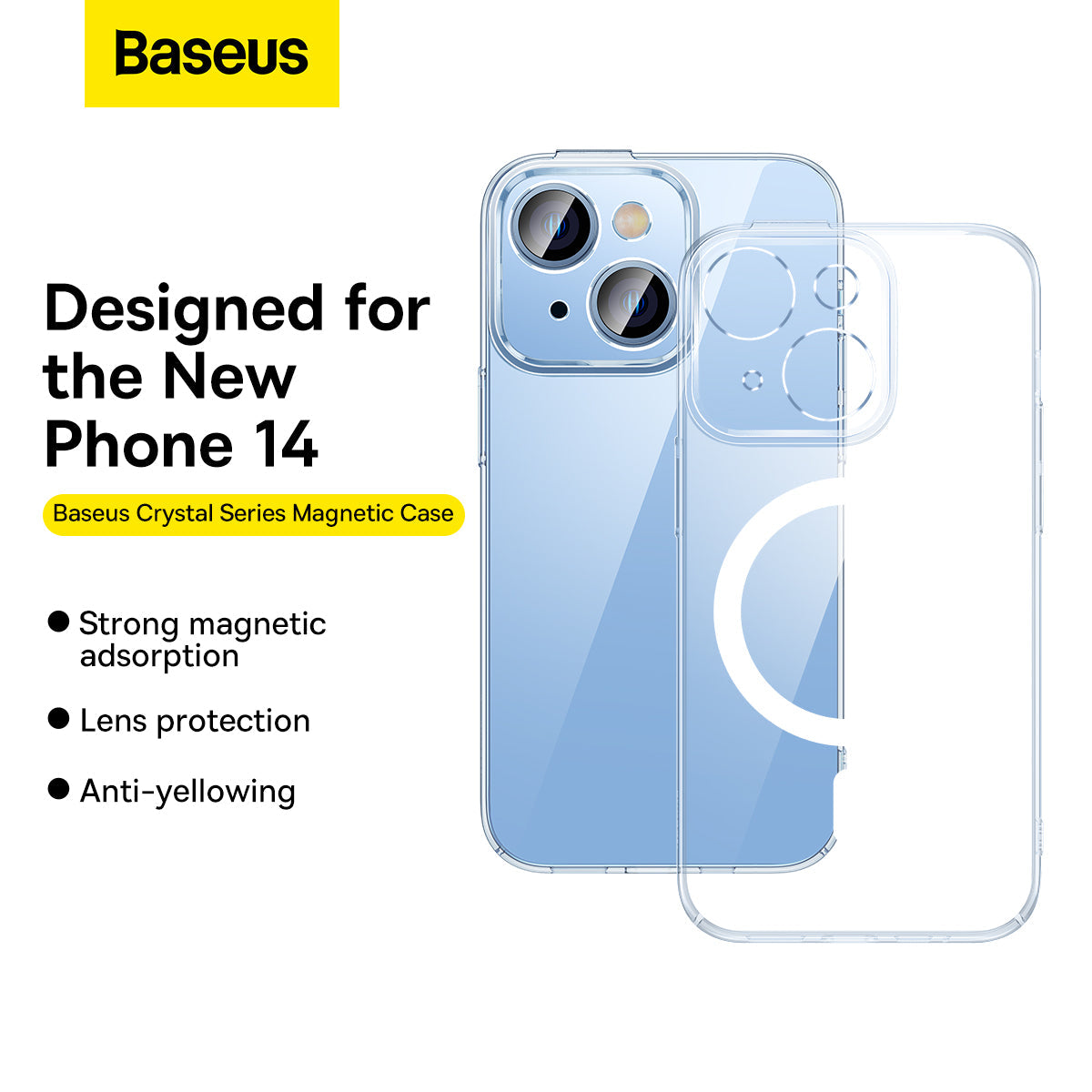 Baseus Crystal Series Magnetic Case For iP 14 Plus 2022 6.7-inch(Glass Film+Cleaning kit) Transparent