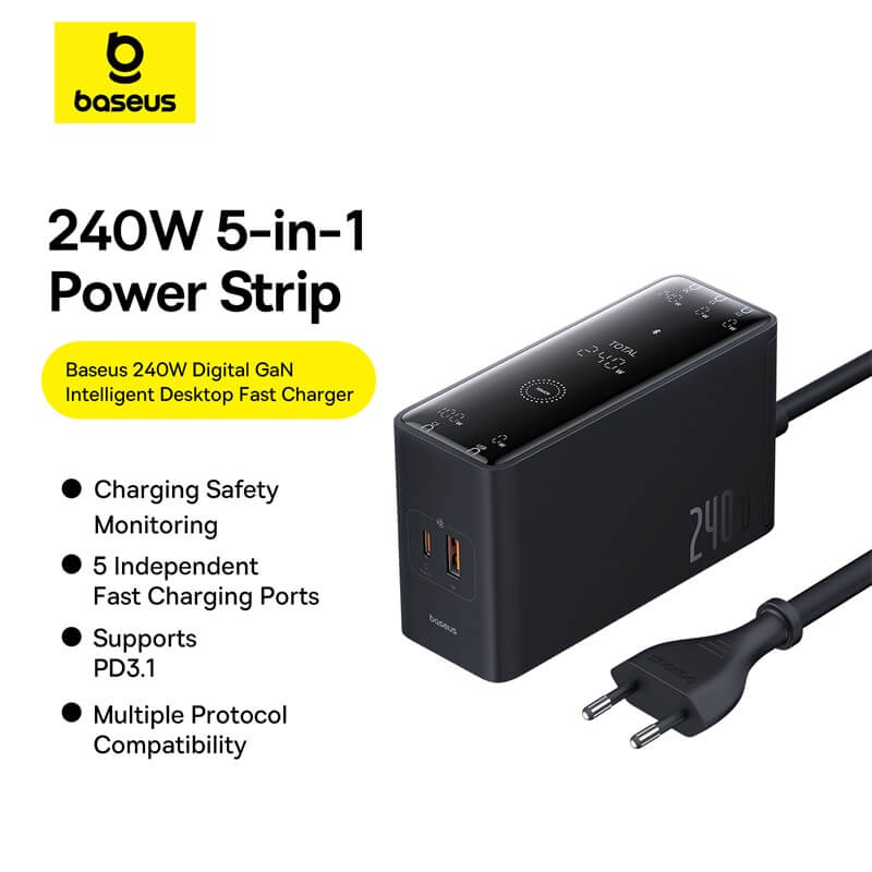 Baseus Digital GaN Intelligent Desktop Fast Charger 3C+U+DC 240W