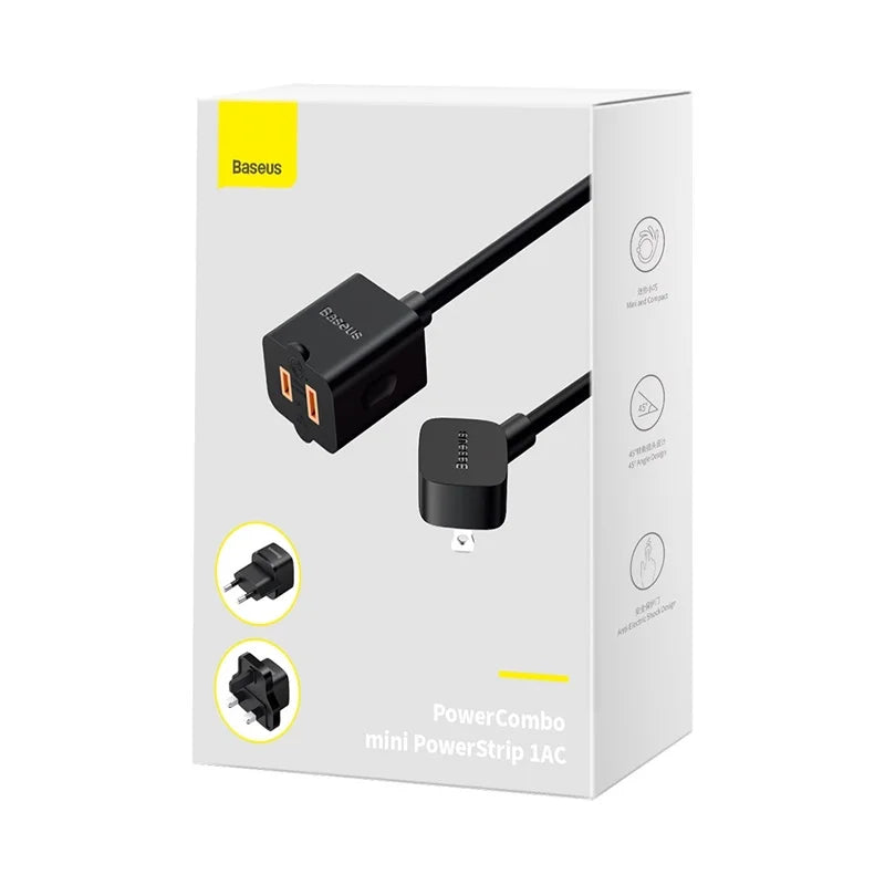 Baseus PowerCombo mini PowerStrip 1AC with 1.0m power cord US Black (Including EU and UK plug adapters)