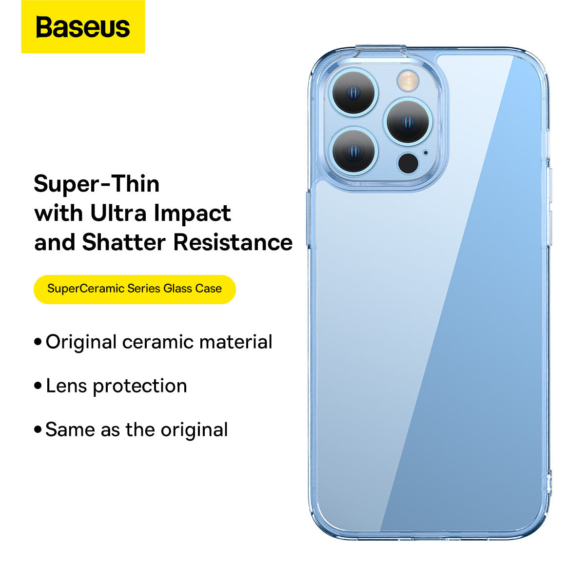 Baseus Super Ceramic Series Glass Case For iPhone 14 Pro Max Tempered Glass + Cleaning kit Clear