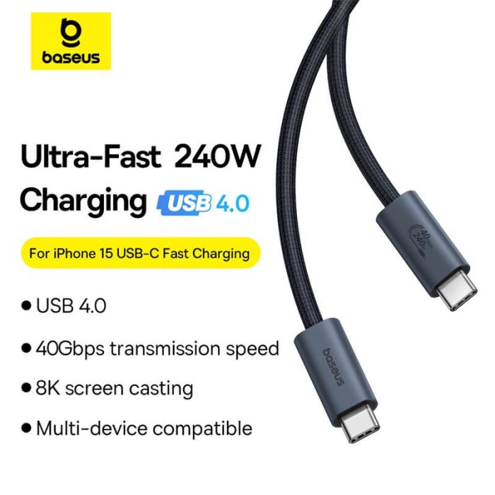 Baseus Flash Series 2 USB4 Full Featured Data Cable Type-C to Type-C 240W