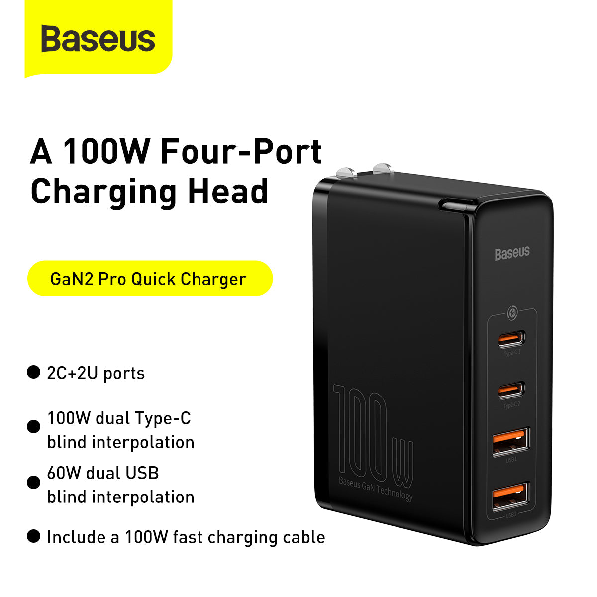 Baseus GaN2 Pro Quick Charger 2C+2U 100W CN Black