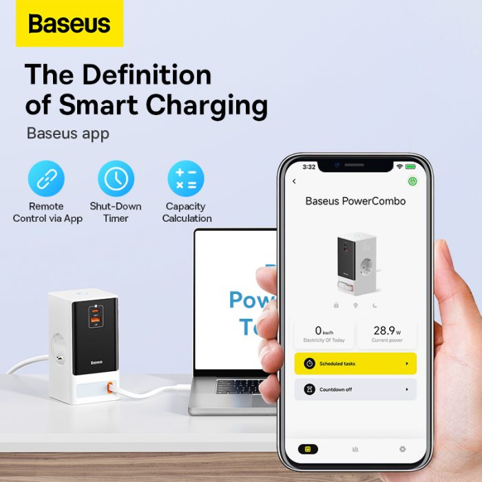 Baseus PowerCombo Digital PowerStrip 2AC+1U+1C+Retractable-C 65W