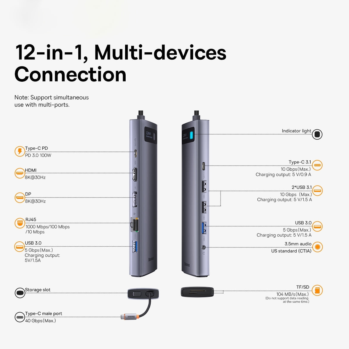 Baseus Docking Station type-c hub Metal Gleam Series