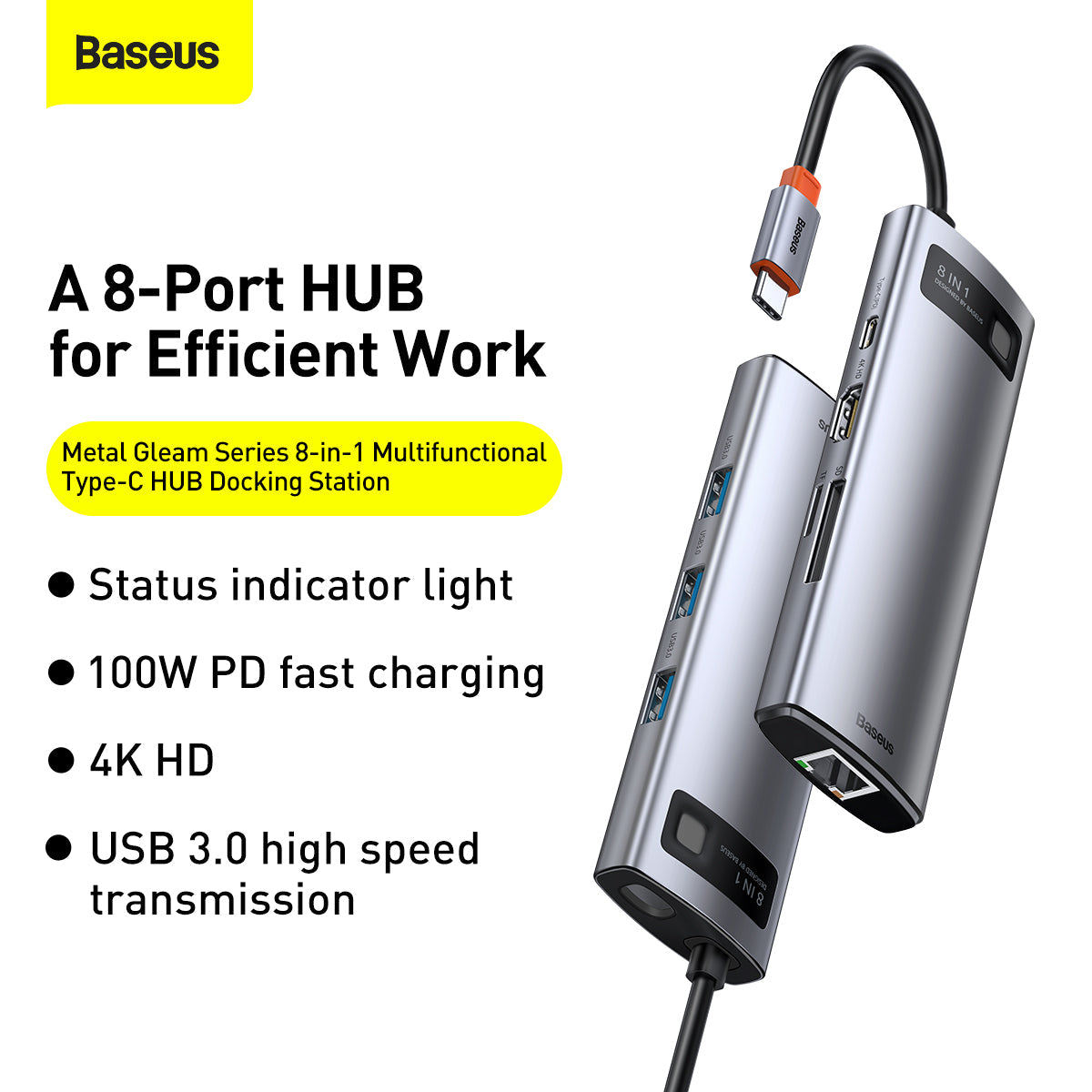 Baseus Metal Gleam Series 8 in 1 Type-C Multifunctional Hub