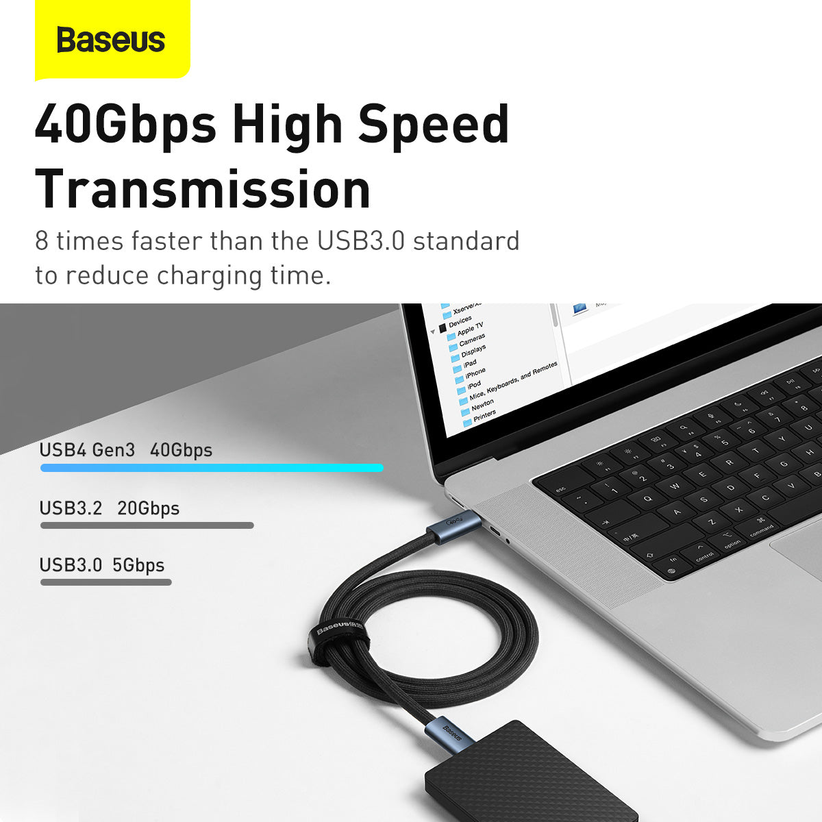 Baseus Flash Series USB4 Type C to Type C Cable 100W 8K 1M Tarnish