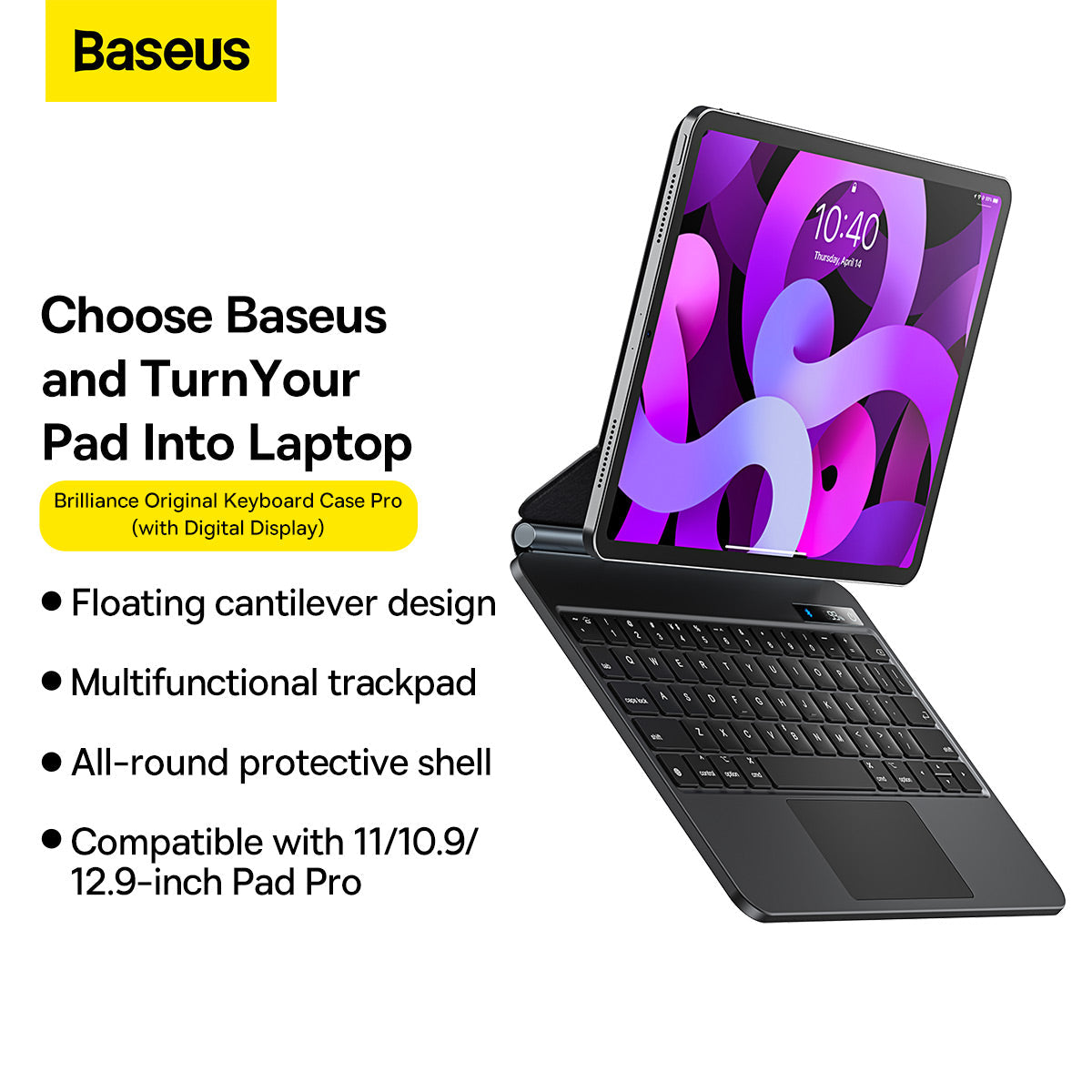 Baseus Brilliance Original Keyboard Case Pro (with Digital Display) For IPad Pro 12.9-inch(2018/2020/2021/2022)Gray