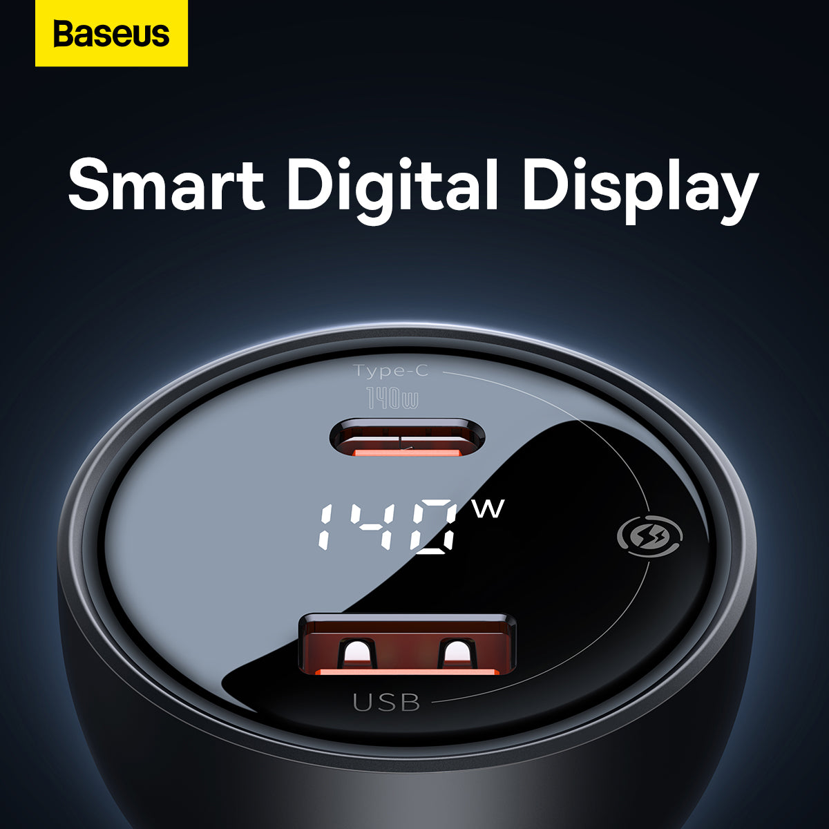 Baseus Digital Display PD3.1 Dual Fast Charger Car Charger U+C 140W Set Obsidian Black With C To C 240W 1m Black