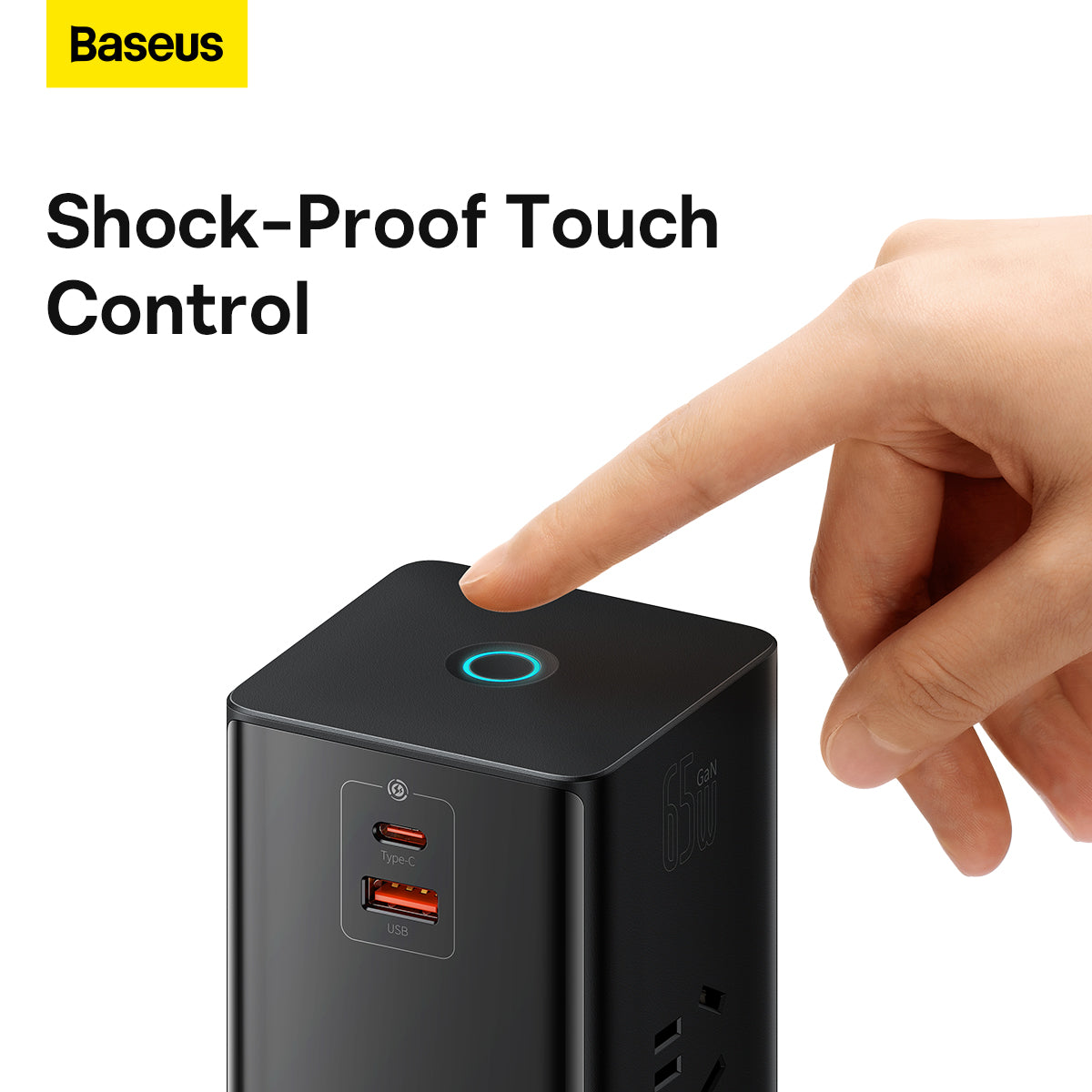 Baseus PowerCombo Digital Power Strip 3AC + USB + Type C+ Retractable-C 65W With 1.5m Power Cord CN Black