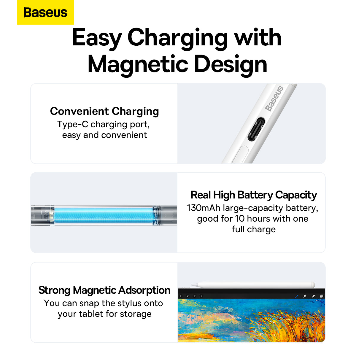 Baseus Smooth Writing Stylus with LED Indicators (Active+Passive version) White