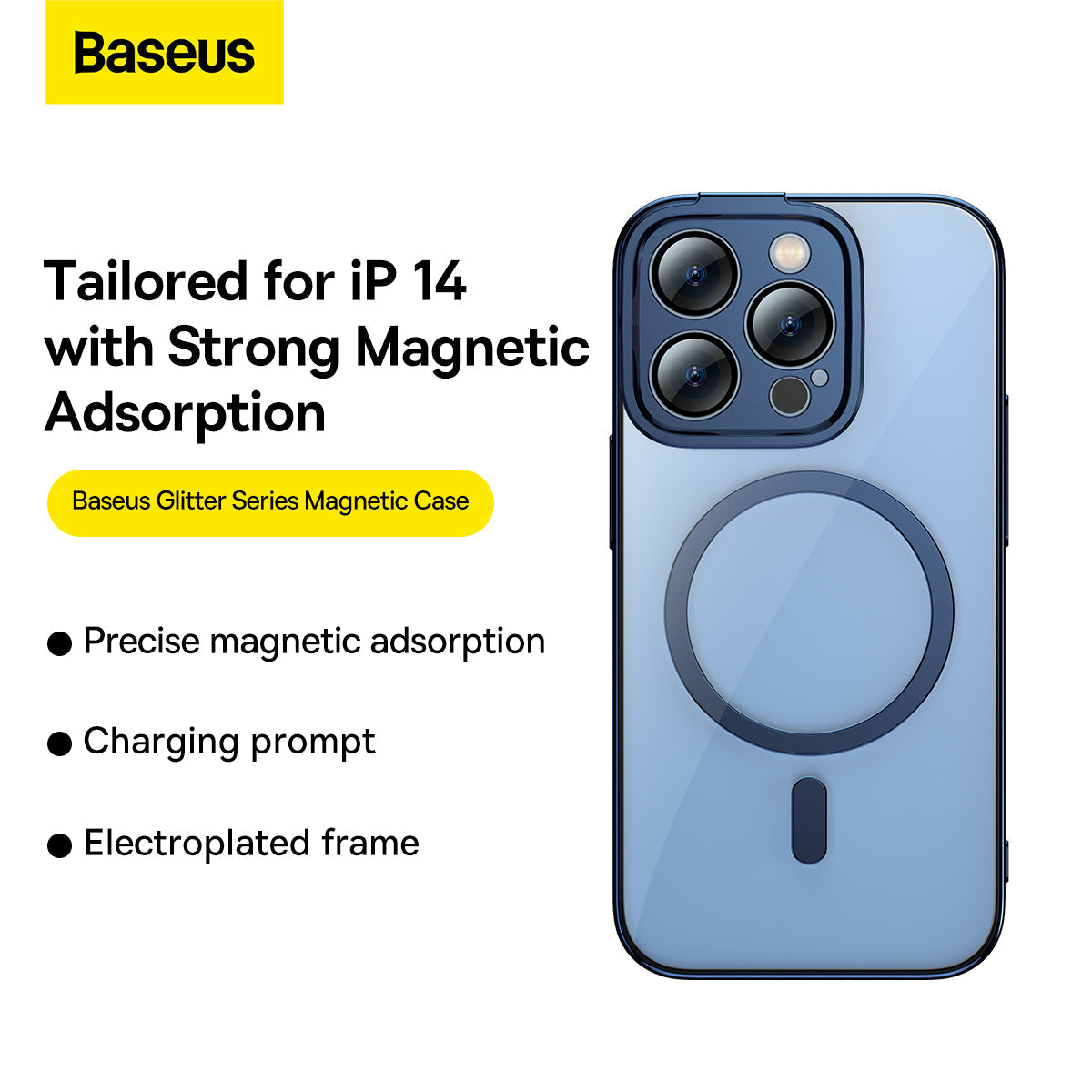 Baseus Glitter Magnetic Case For 14 Pro Max 6.7-inch(Glass + Cleaning kit)Black