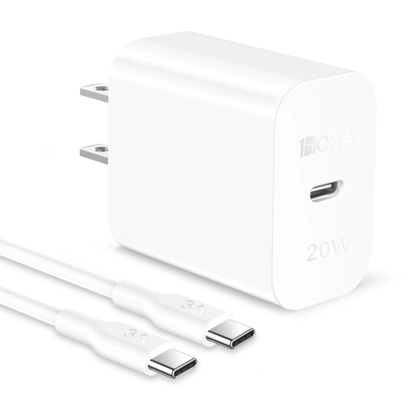 1HORA 1C PD20W Fast charger C TO C cable White US (GAR153)