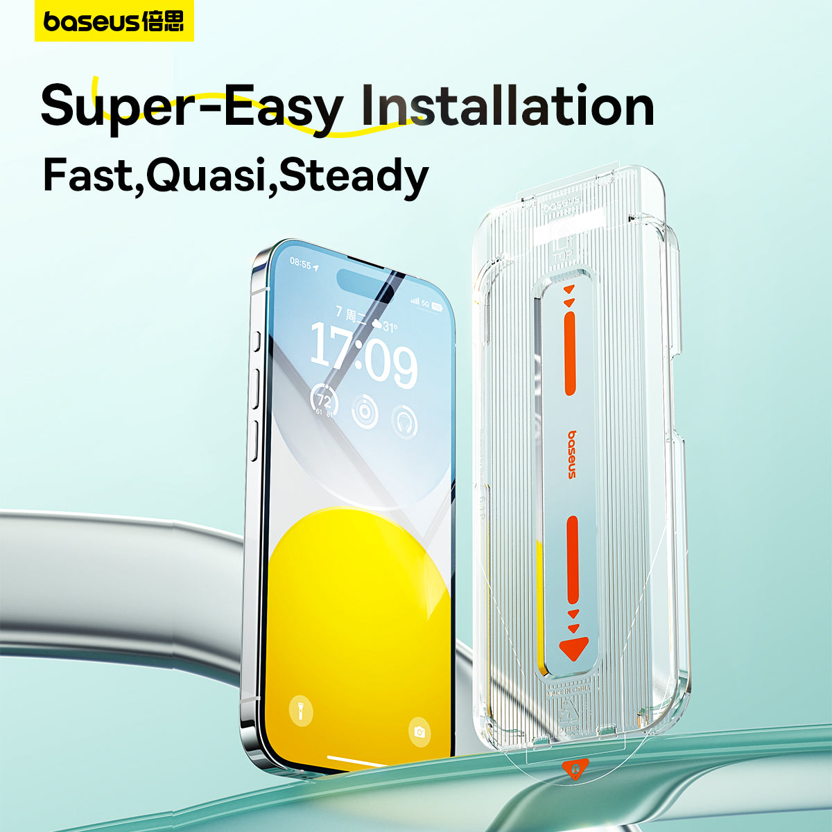 Baseus iPhone 15 Pro Max Tempered Glass Screen Protector Sapphire Series (with Built-in Dust Filter) (Pack of 1, with cleaning kit and dust-proof installation tool)