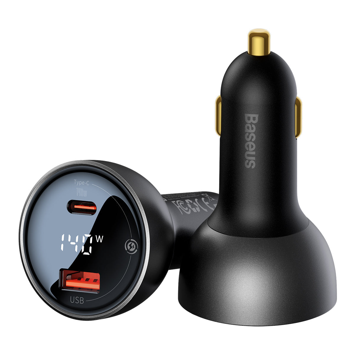 Baseus Digital Display PD3.1 Dual Fast Charger Car Charger U+C 140W Set Obsidian Black With C To C 240W 1m Black