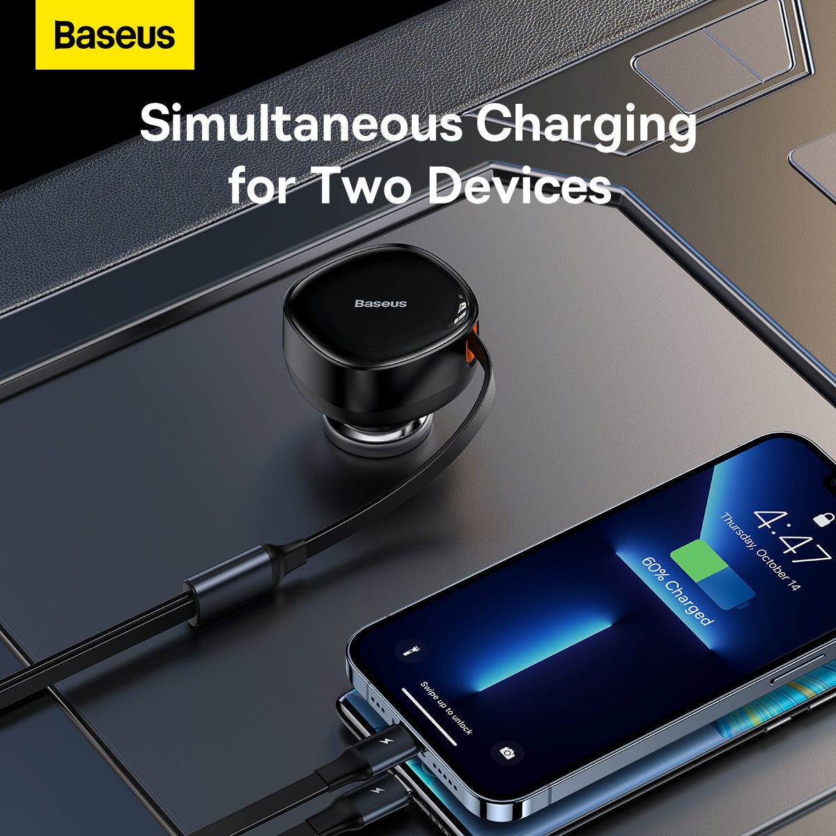Baseus Enjoyment Retractable 2-in-1 Car Charger C+L 30W Black