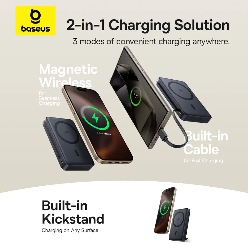 Baseus Nomos Qi2 3-in-1 Magnetic Power Bank 10000mAh 45W