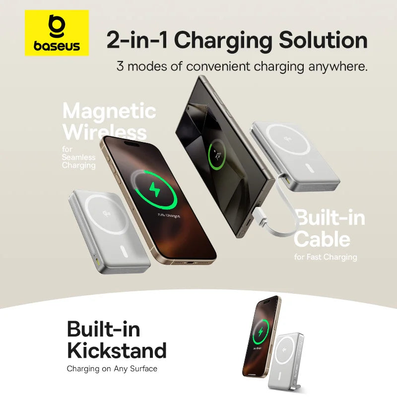 Baseus Nomos Qi2 3-in-1 Magnetic Power Bank 10000mAh 45W