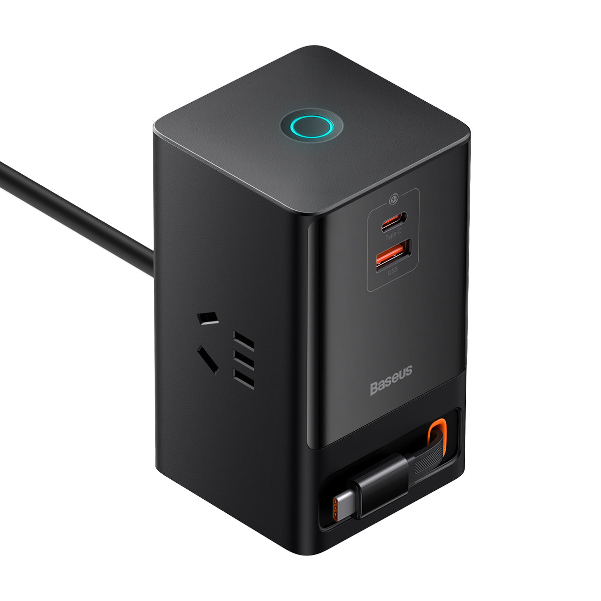 Baseus PowerCombo Digital Power Strip 3AC + USB + Type C+ Retractable-C 65W With 1.5m Power Cord CN Black
