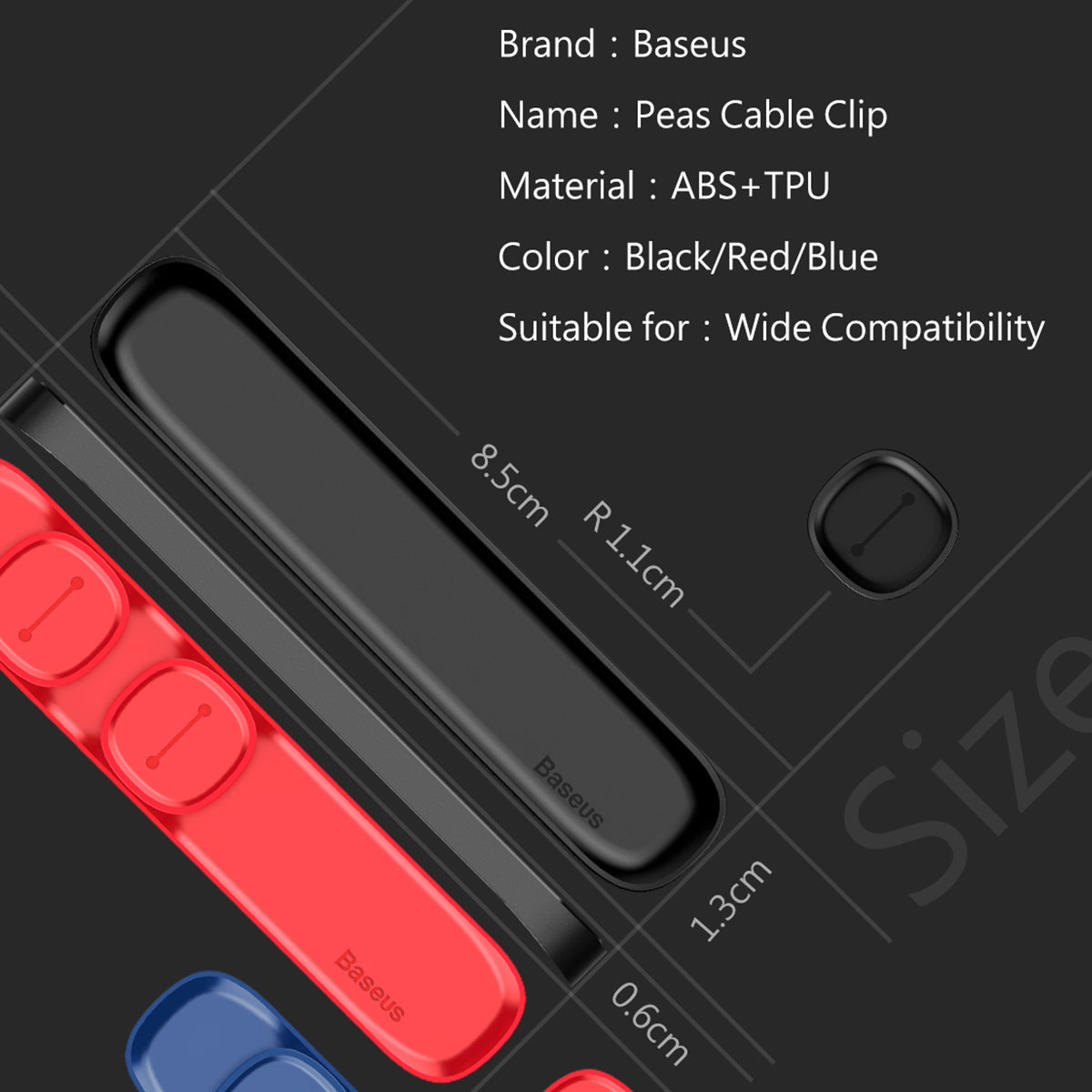 Baseus Peas Cable Clip Black
