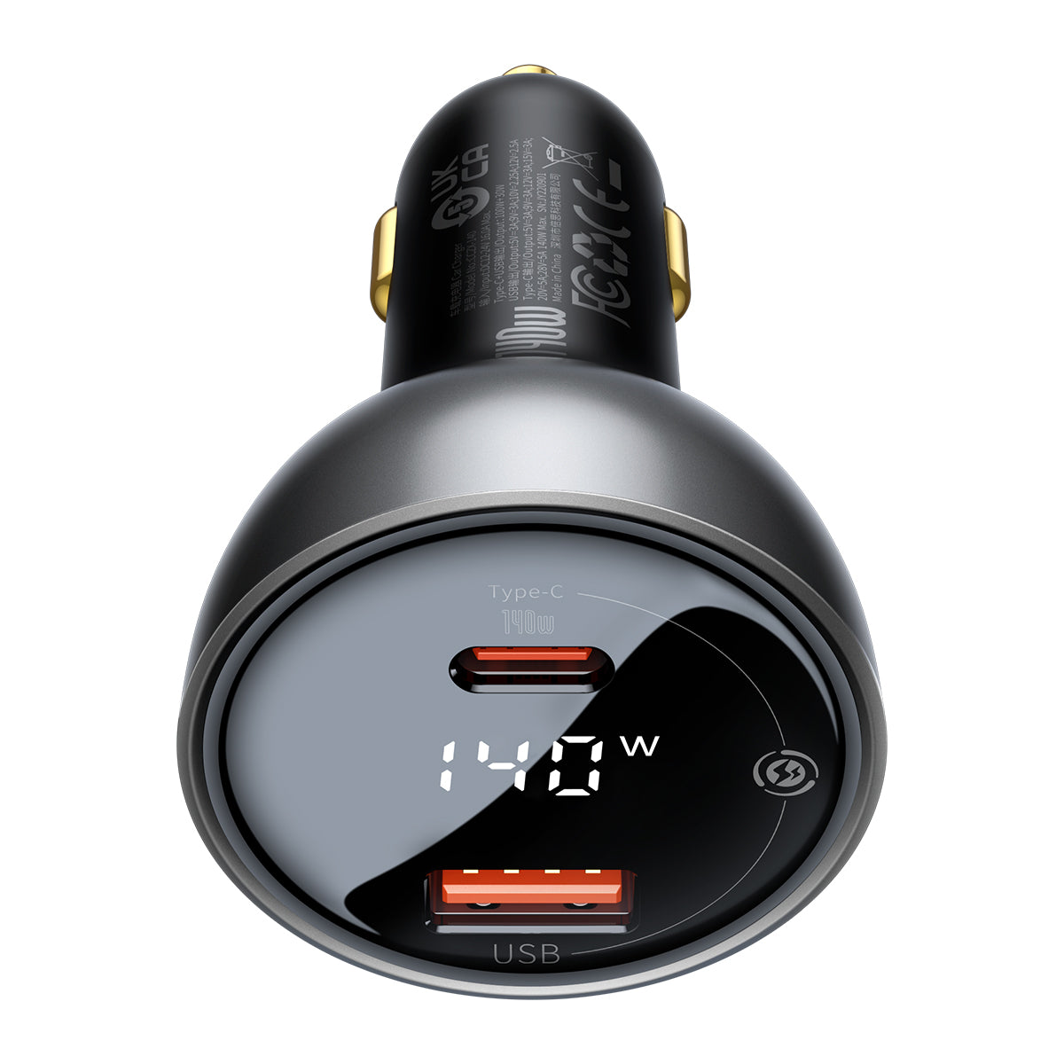 Baseus Digital Display PD3.1 Dual Fast Charger Car Charger U+C 140W Set Obsidian Black With C To C 240W 1m Black
