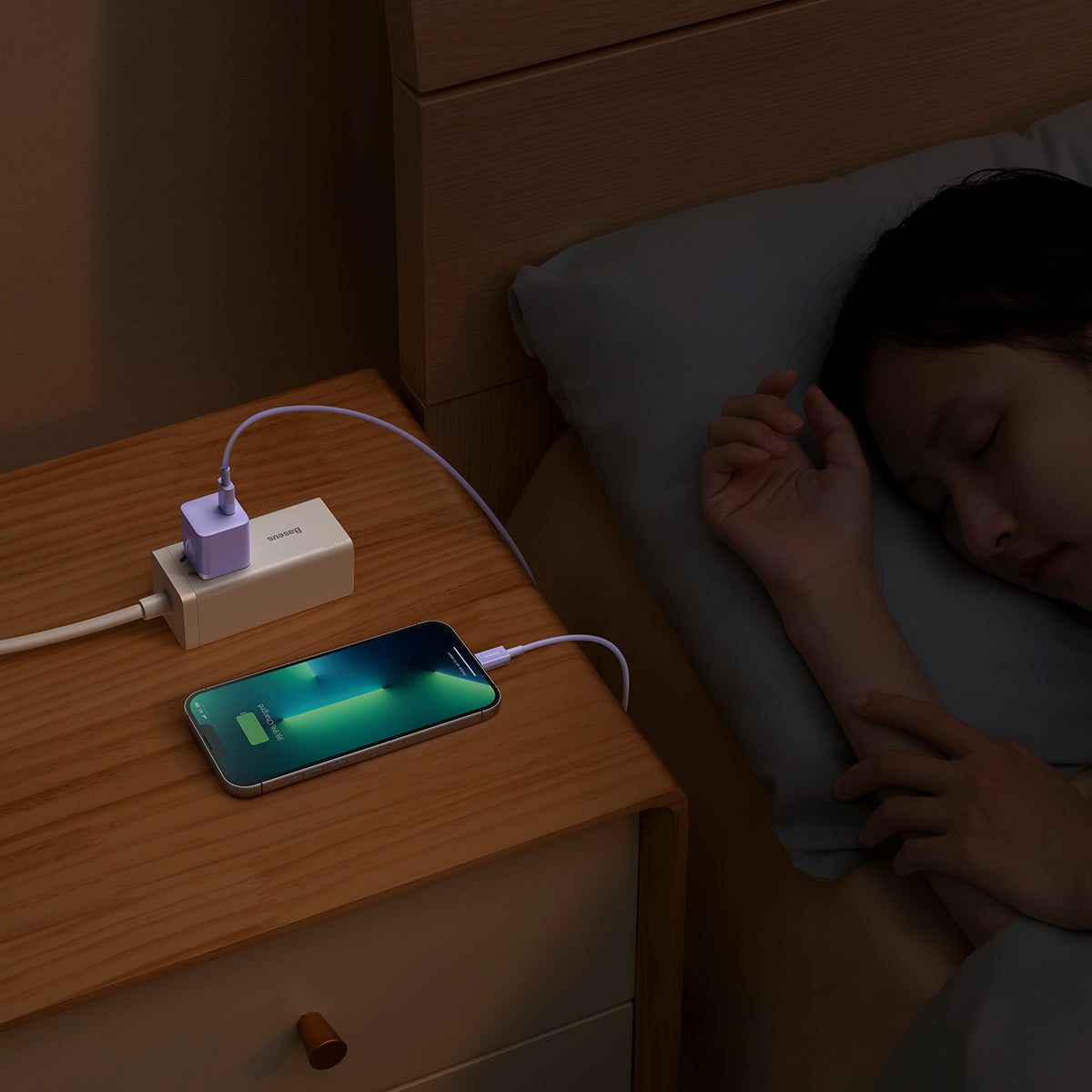 Baseus GaN5 Fast Charger 1C 20W CN Set Mini Purple With Type C To iPhone Cable