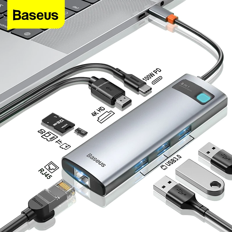 Baseus Hub 8 in 1 Type-C Metal Gleam Series