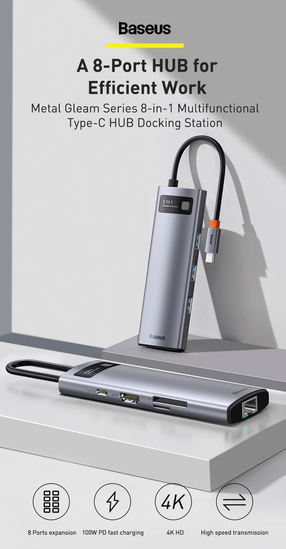 Baseus Hub 8 in 1 Type-C Metal Gleam Series