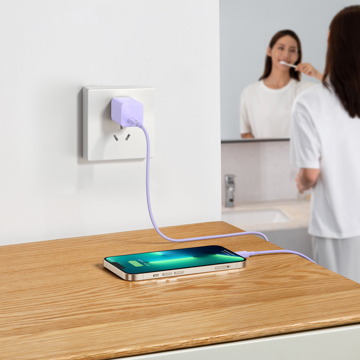 Baseus GaN5 Fast Charger 1C 20W CN Set Mini Purple With Type C To iPhone Cable