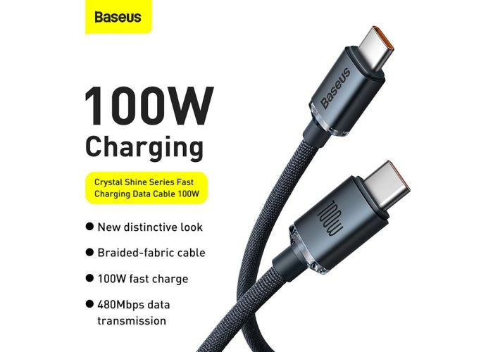Baseus Crystal Shine Series Fast Charging Data Cable Type-C to Type-C 100W 1.2m Black