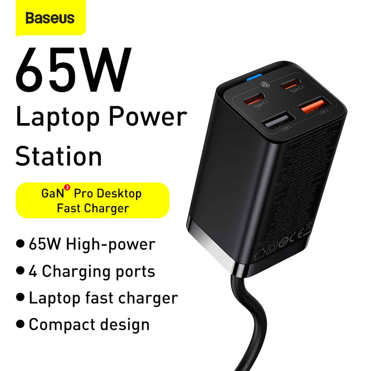 Baseus GaN3 Pro Desktop Fast Charger Dual Type C + Dual USB 65W CN