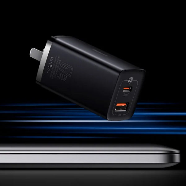 Baseus GaN3 Lite Fast Charger 67W Type C + USB With CN Pin Black