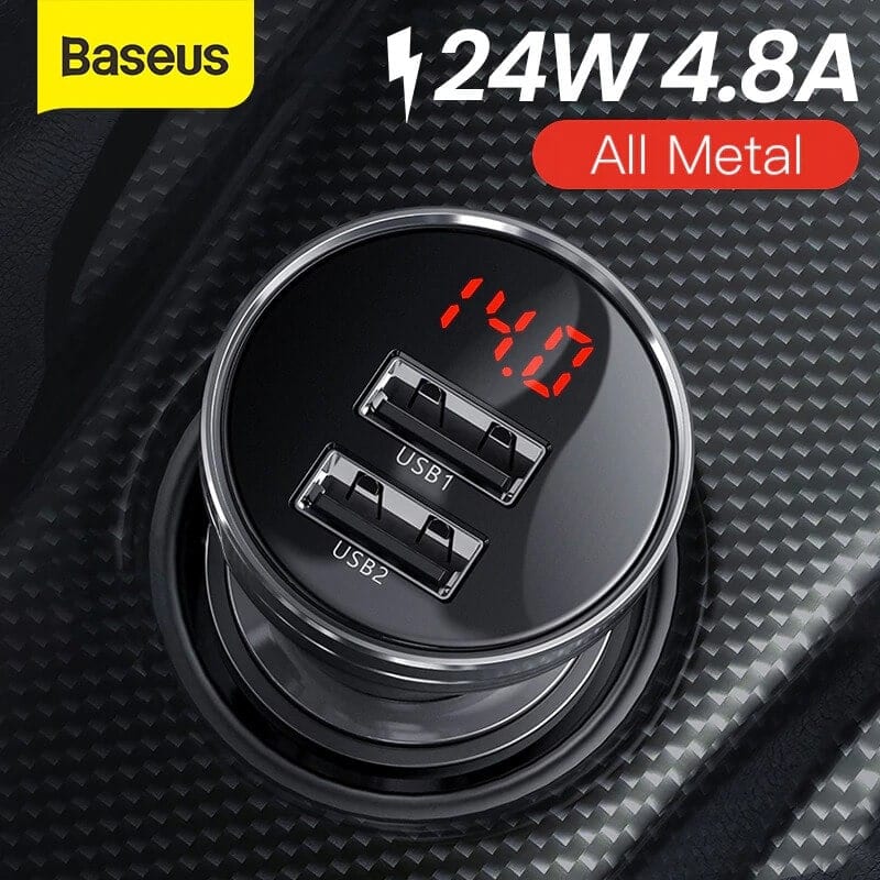 Baseus Digital Display Dual USB 4.8A 24W Car Charger With 3 in 1 Cable