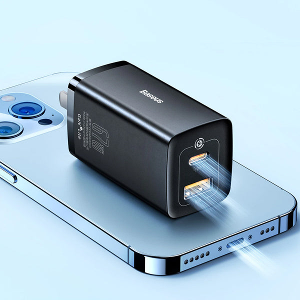 Baseus GaN3 Lite Fast Charger 67W Type C + USB With CN Pin Black