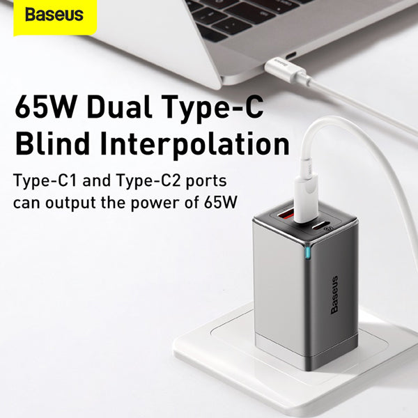 Baseus GaN3 Pro Fast Charger 2*Type C + USB 65W CN Silver