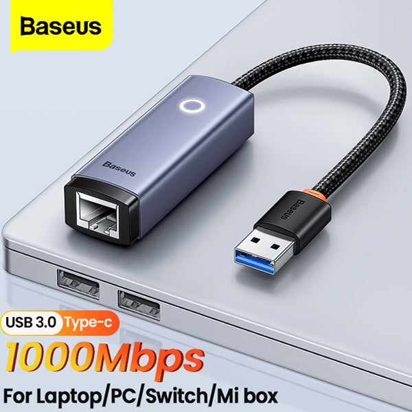 Baseus Lite Series Ethernet Adapter USB A to RJ45 LAN Port (1000Mbps) Black