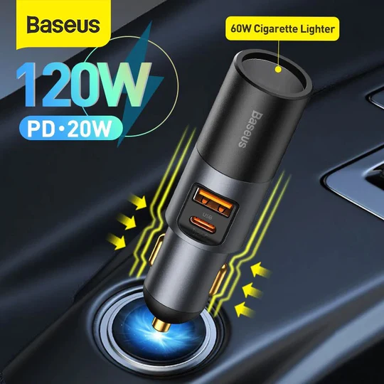 Baseus Share Together Fast Car Charger Cigarette Lighter Expansion Port U+C 120W