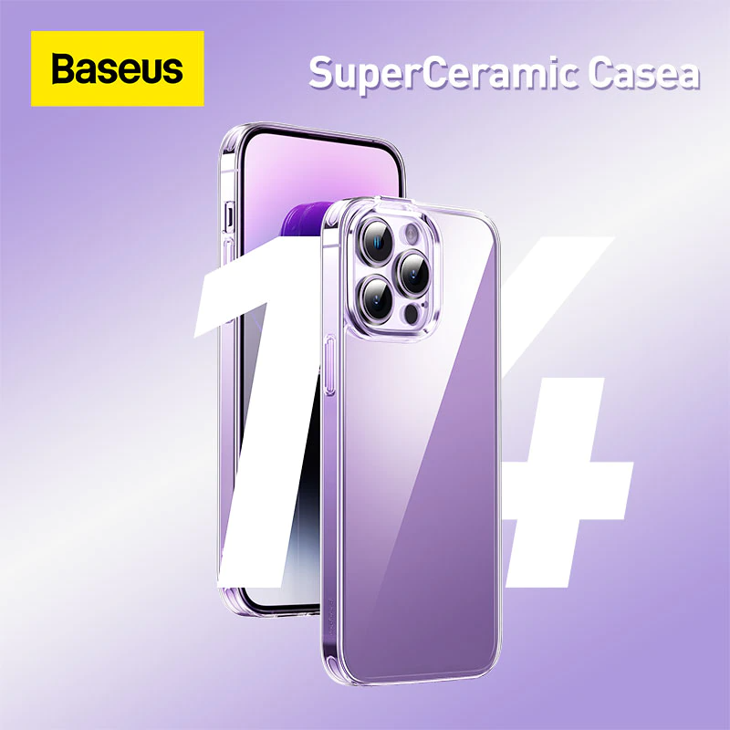 Baseus Super Ceramic Series Glass Case For iPhone 14 Pro Max Tempered Glass + Cleaning kit Clear